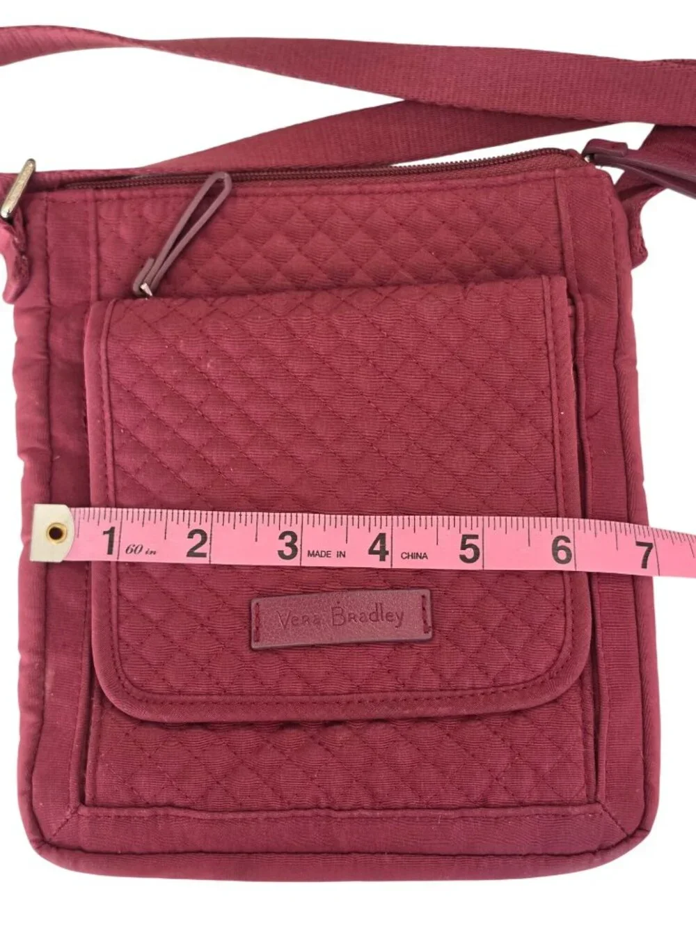 Vera Bradley Quilted Crossbody Organizer Bag Burgundy Plum Floral Interior - Picture 12 of 13